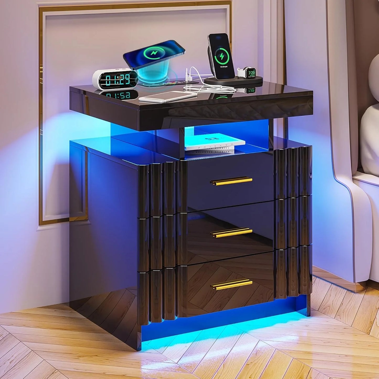 Nightstand with Charging Station, LED