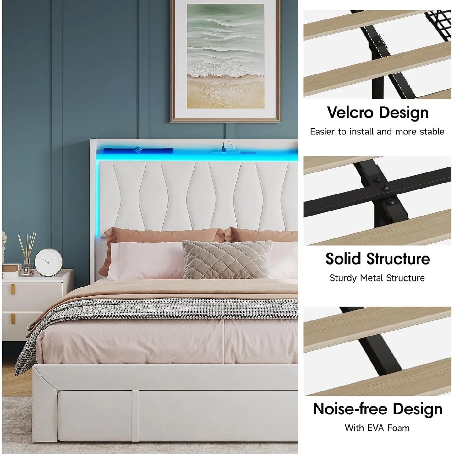 Queen Size Bed Frame with LED Lights