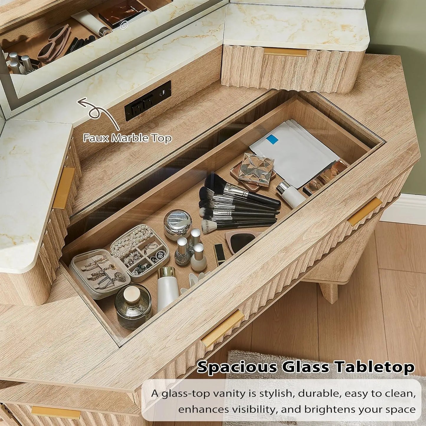 Fluted Makeup Vanity Desk