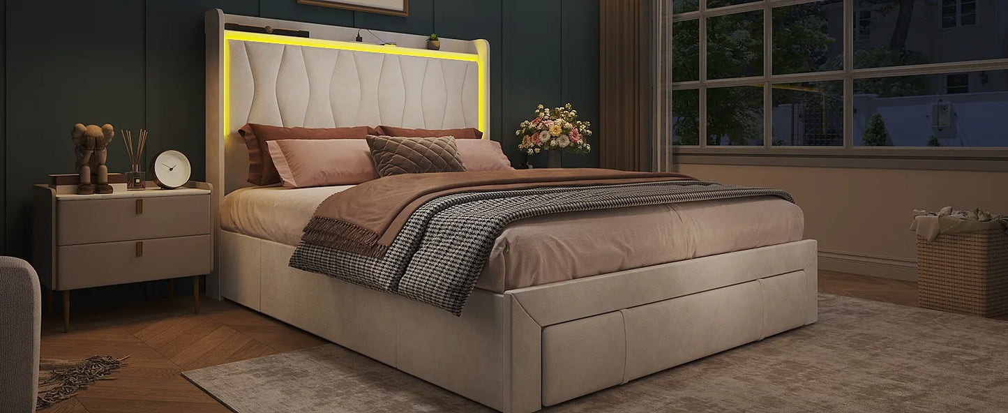 Queen Size Bed Frame with LED Lights