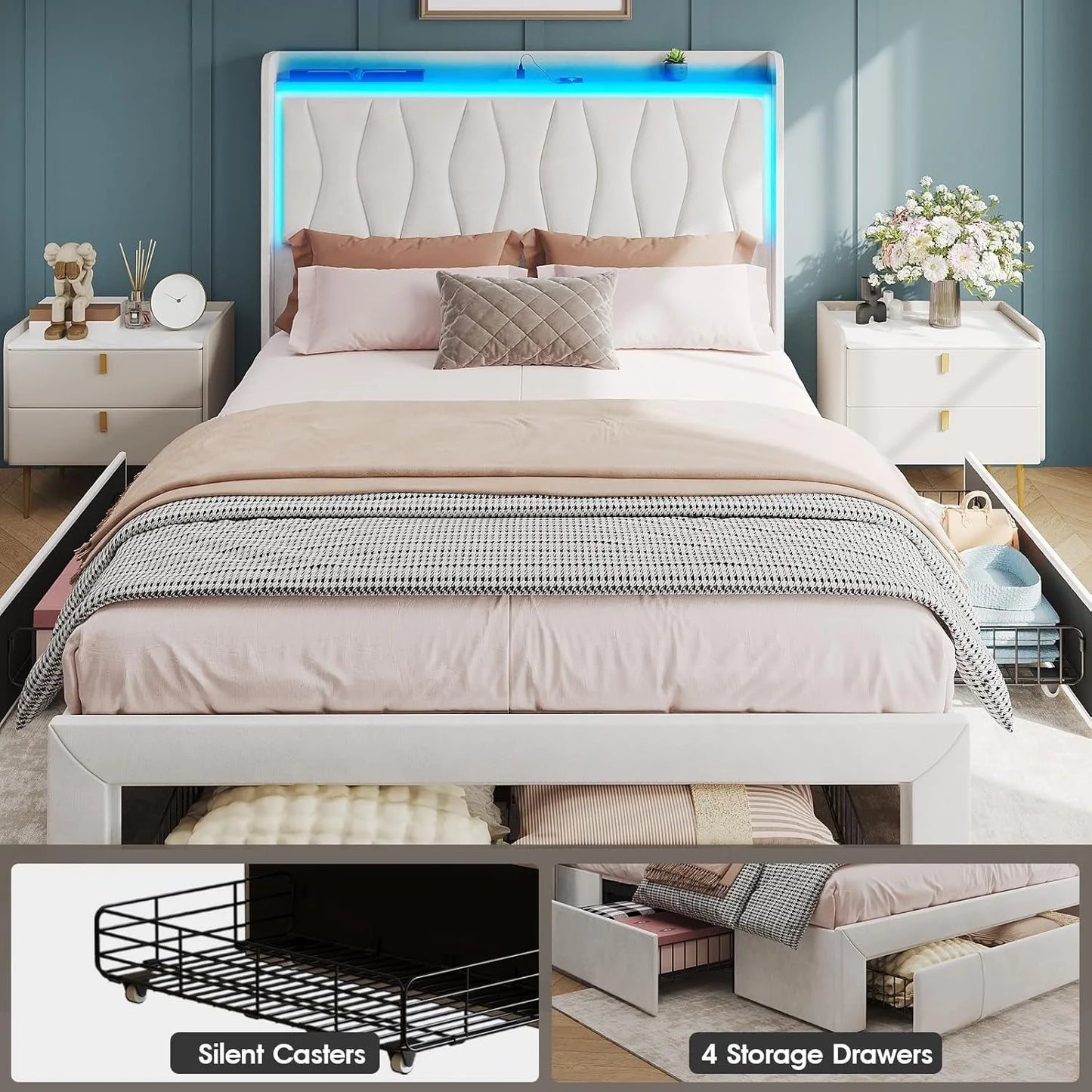 Queen Size Bed Frame with LED Lights