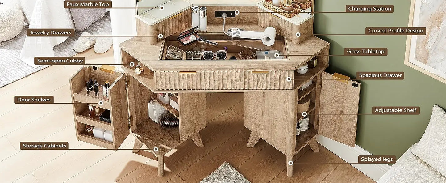 Fluted Makeup Vanity Desk