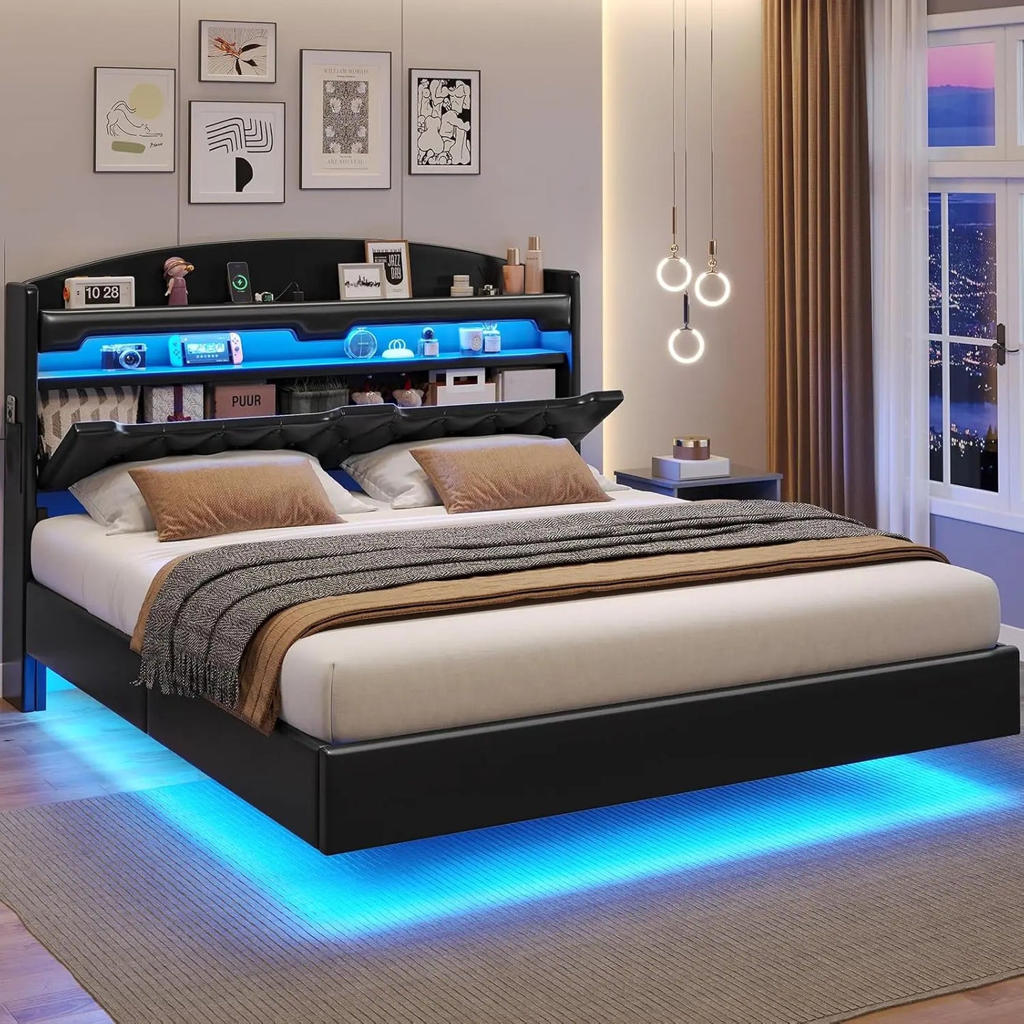 Floating Bed Frame King Size with LED lighting