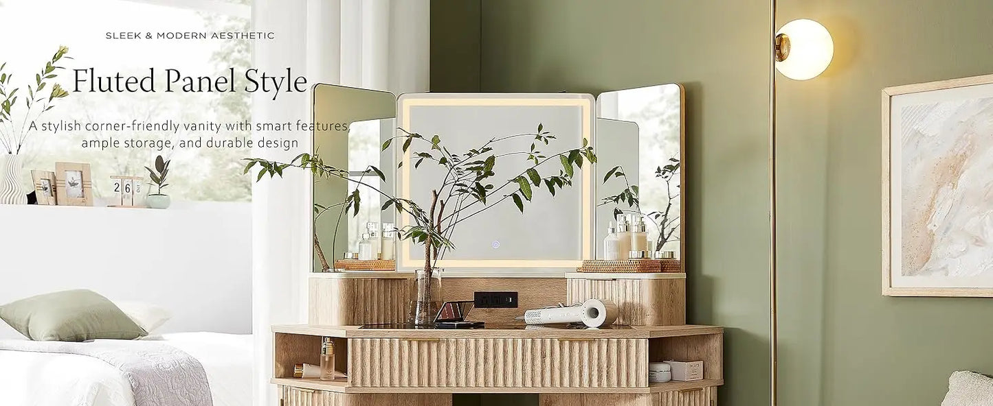 Fluted Makeup Vanity Desk