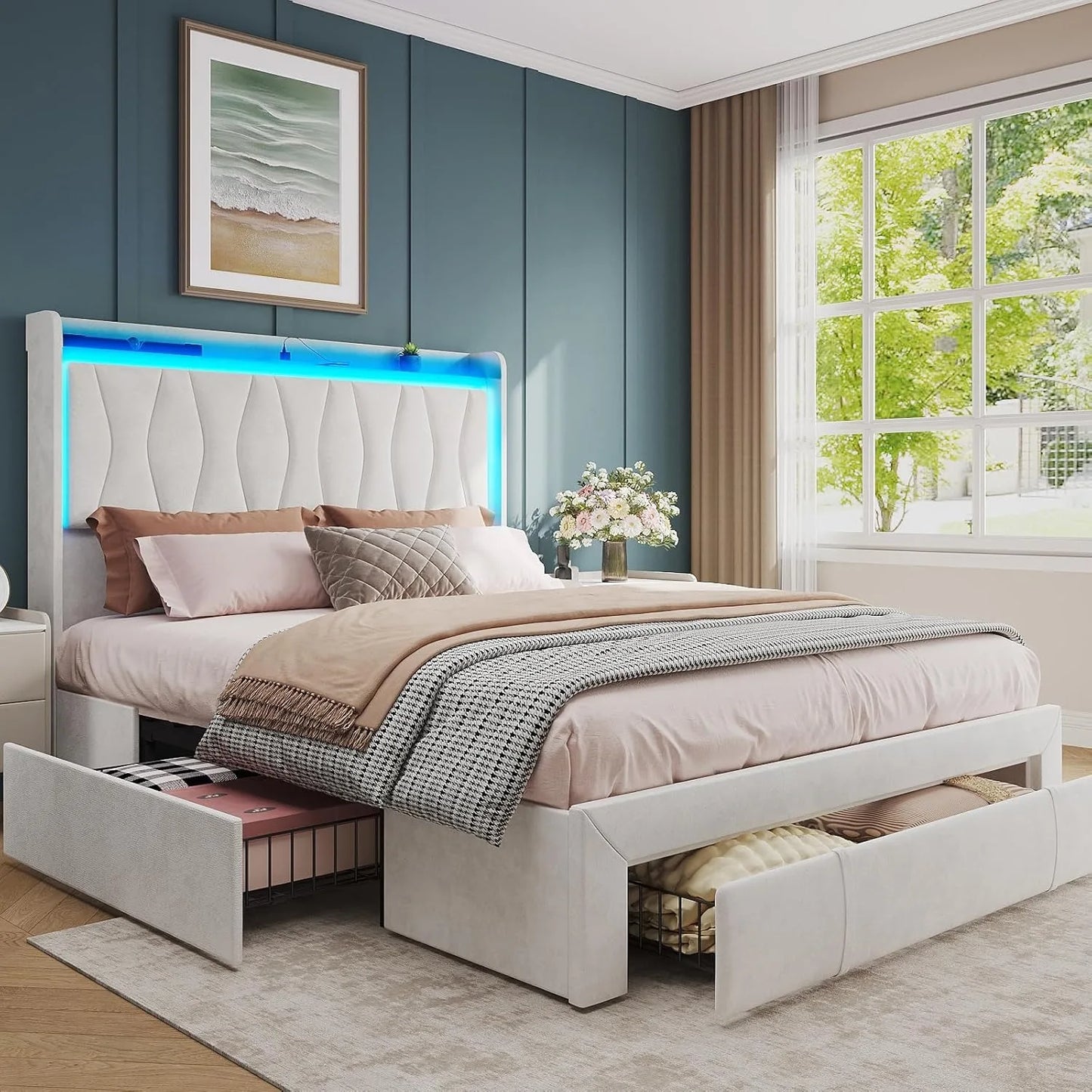 Queen Size Bed Frame with LED Lights