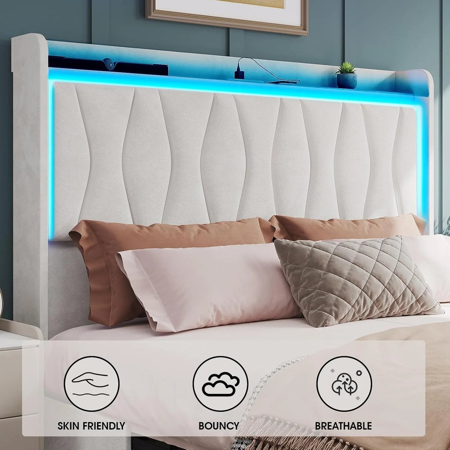 Queen Size Bed Frame with LED Lights