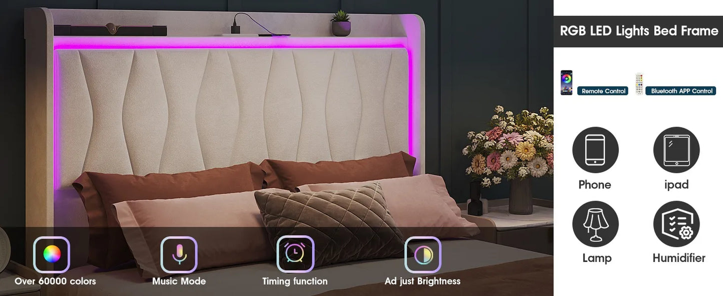 Queen Size Bed Frame with LED Lights