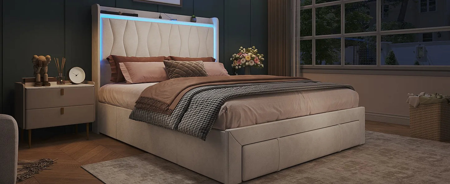 Queen Size Bed Frame with LED Lights