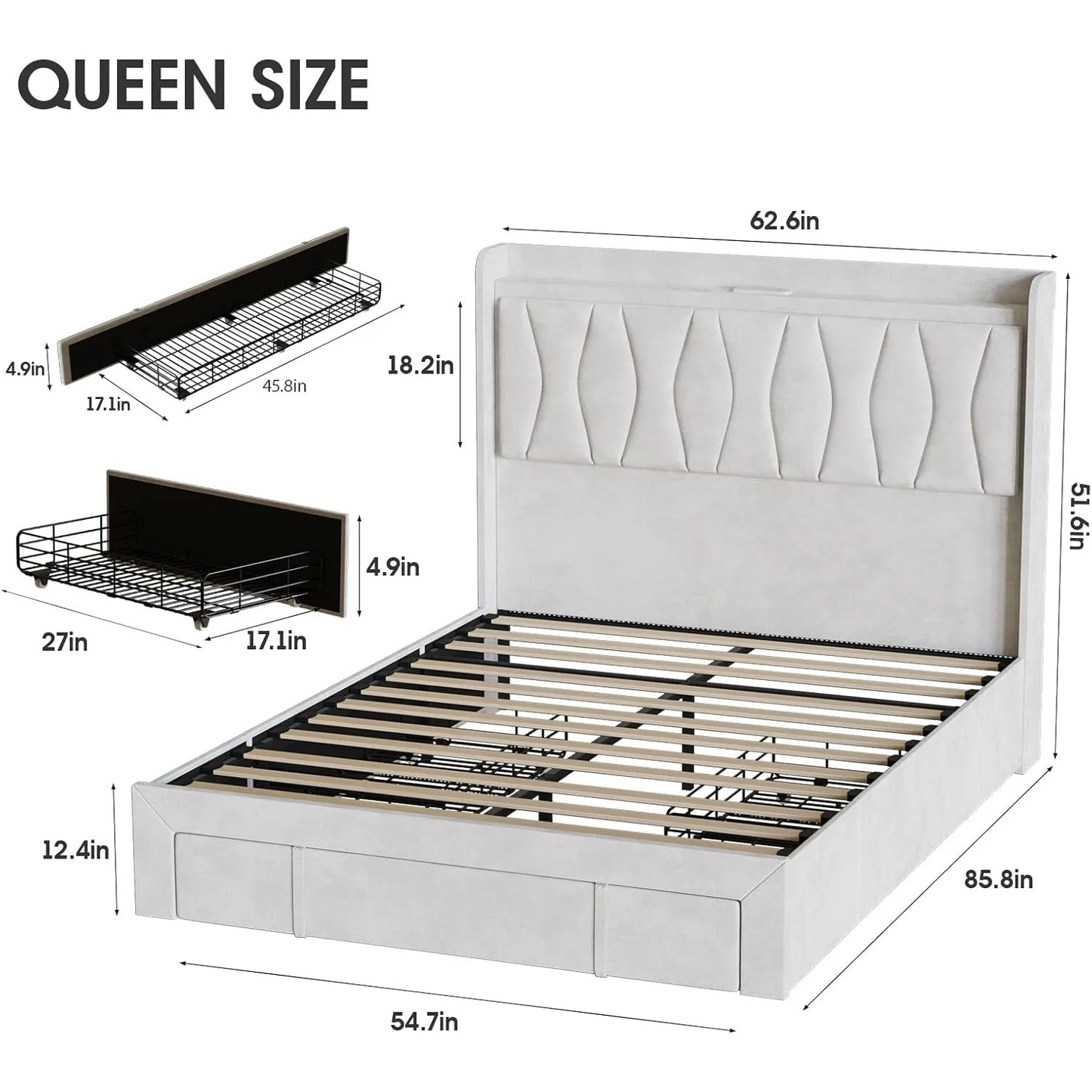 Queen Size Bed Frame with LED Lights