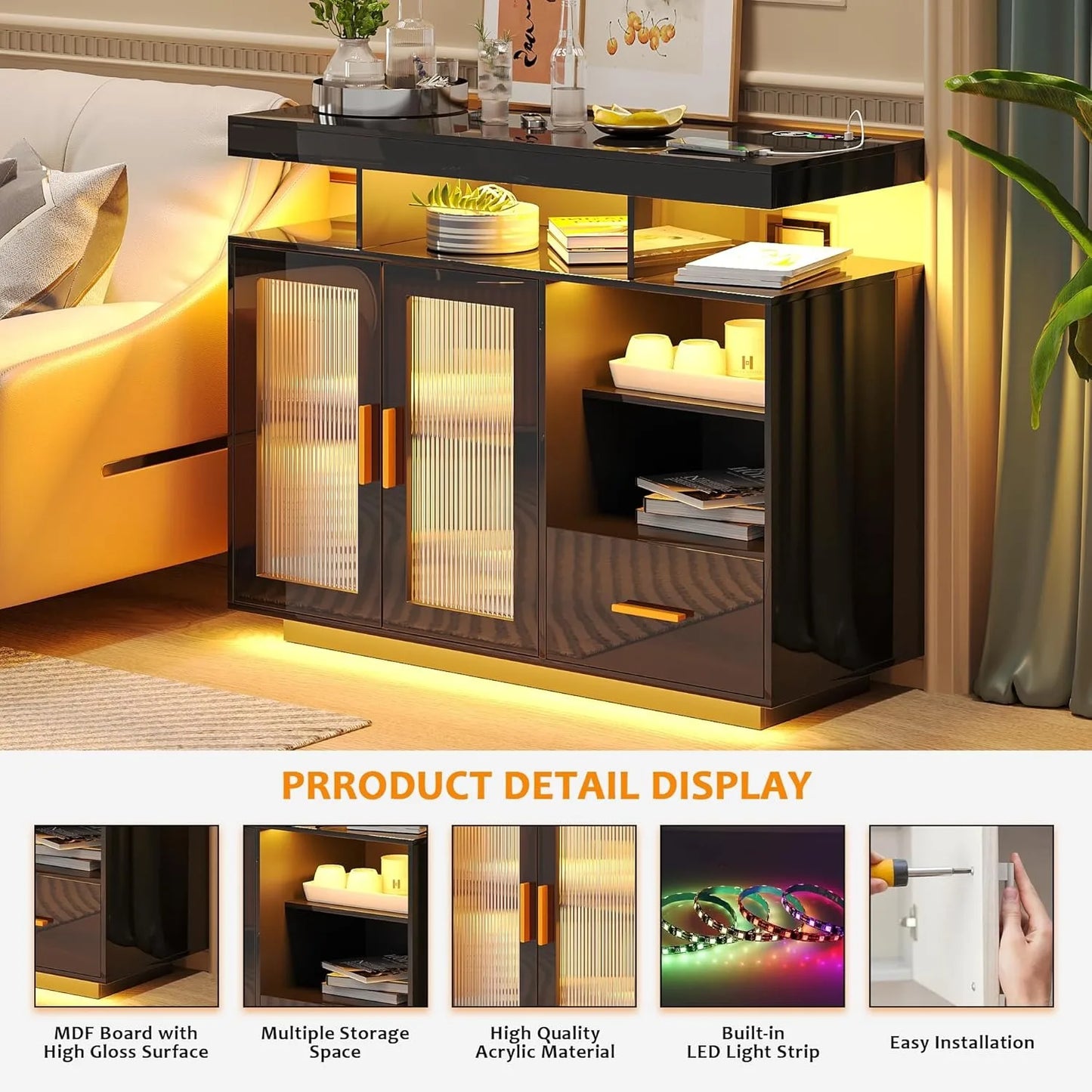 LED Sideboard Buffet Cabinet with Storage