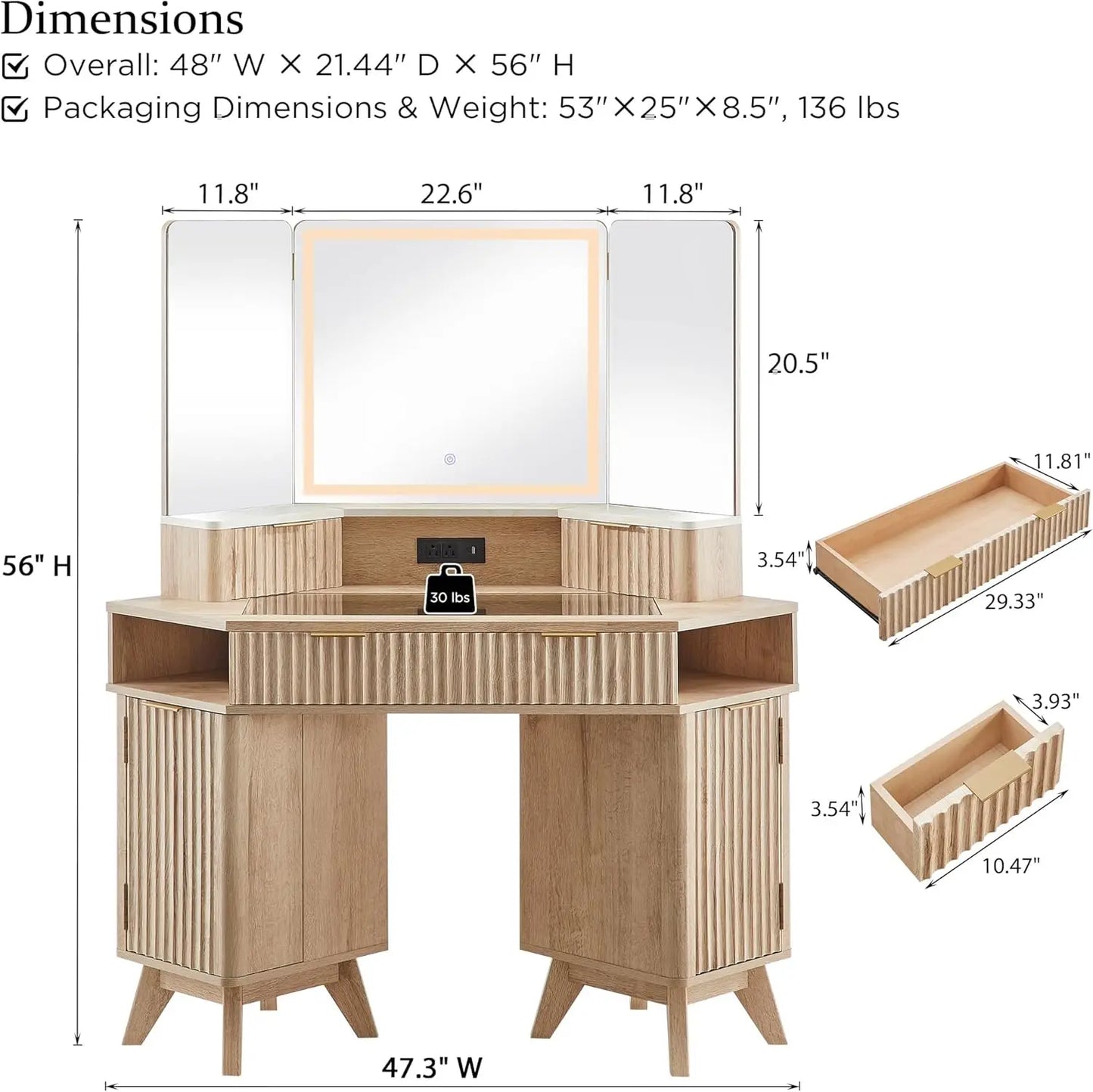 Fluted Makeup Vanity Desk