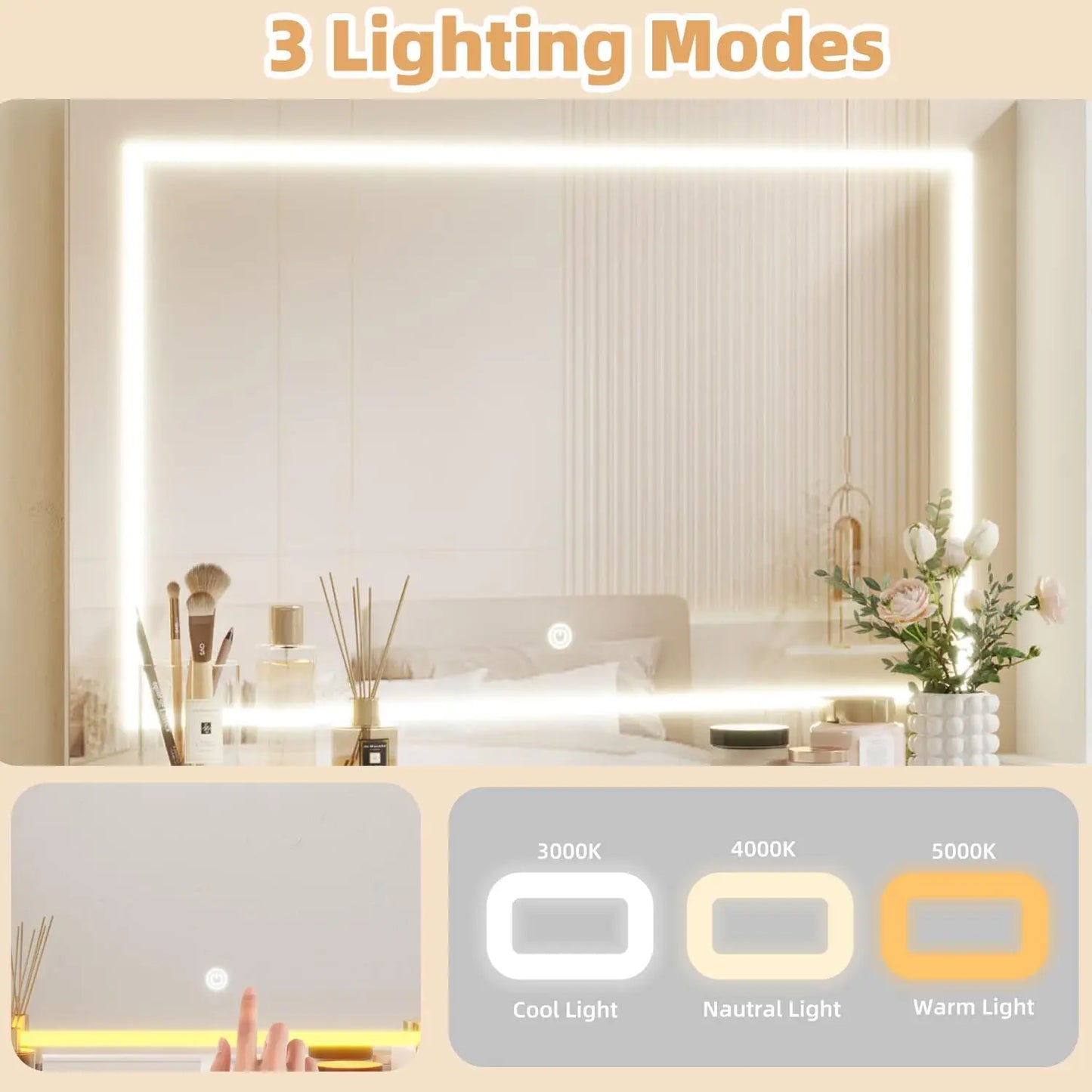 Fluted Makeup Vanity Desk, Large Mirror and Lights