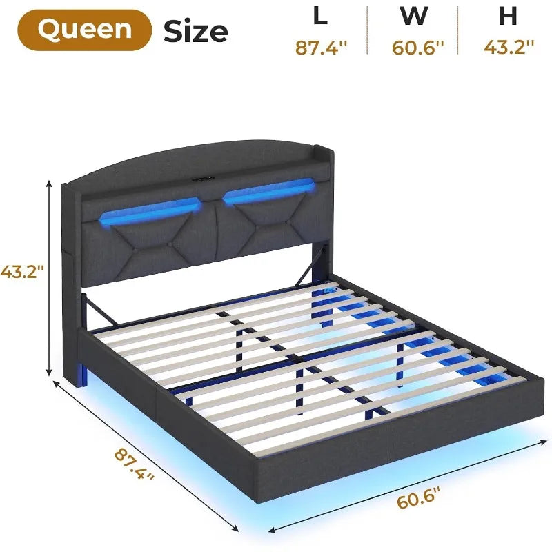 Floating Bed Frame King Size with LED lighting