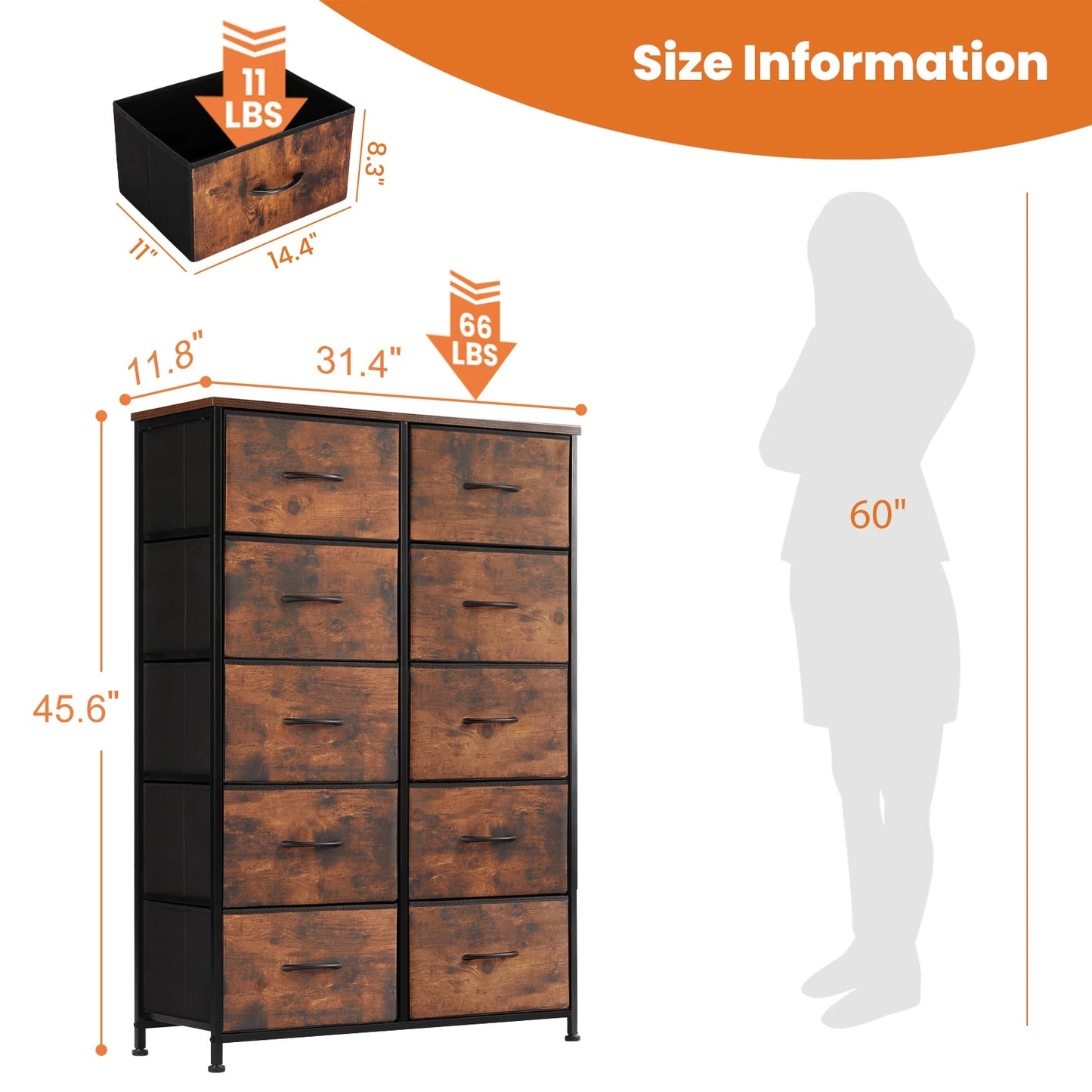 Bedside Table 10 Fabric Drawers Wardrobe