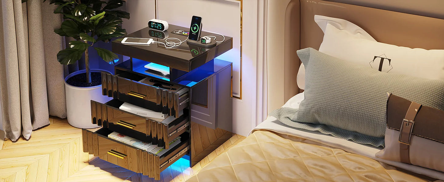 Nightstand with Charging Station, LED