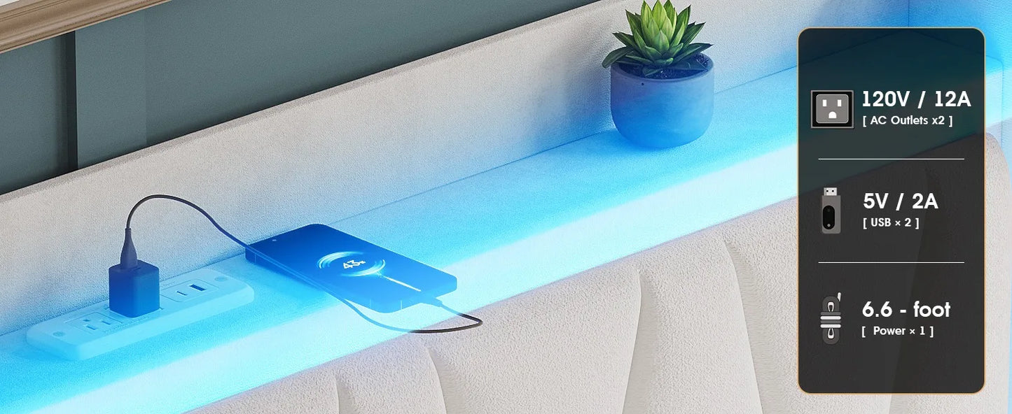 Queen Size Bed Frame with LED Lights