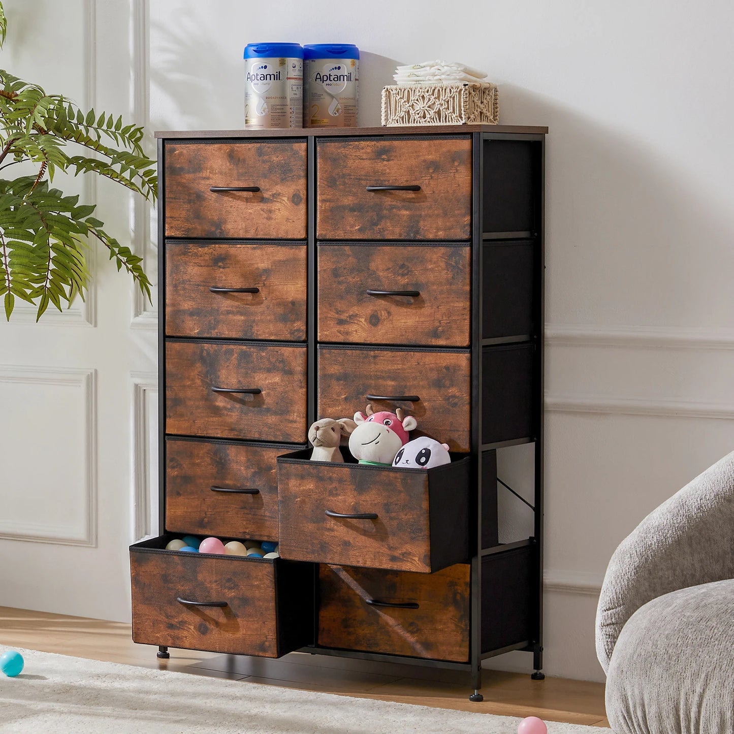 Bedside Table 10 Fabric Drawers Wardrobe