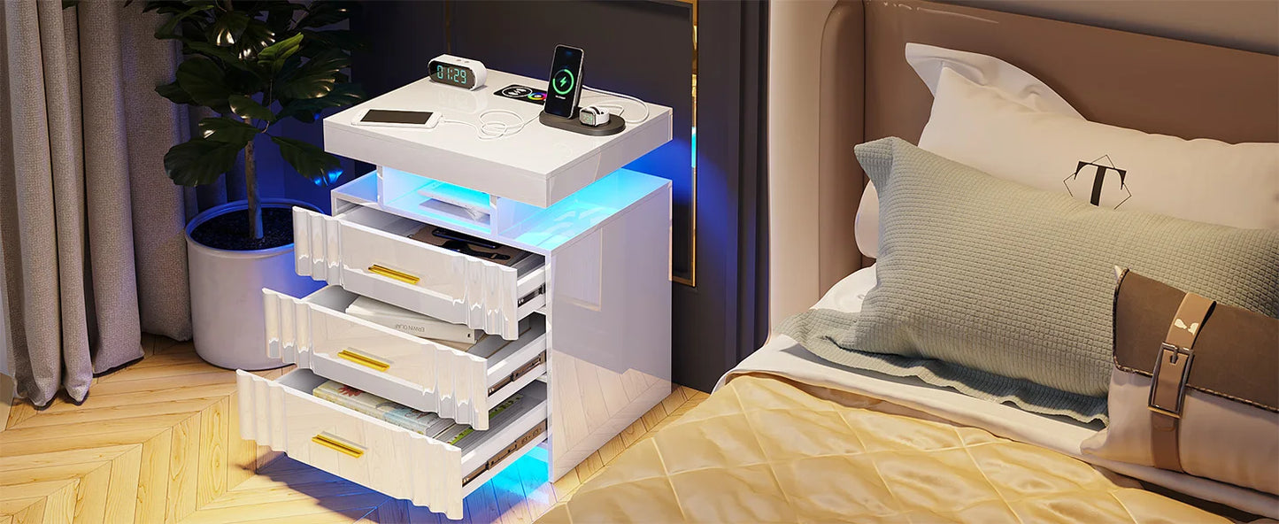 Nightstand with Charging Station, LED
