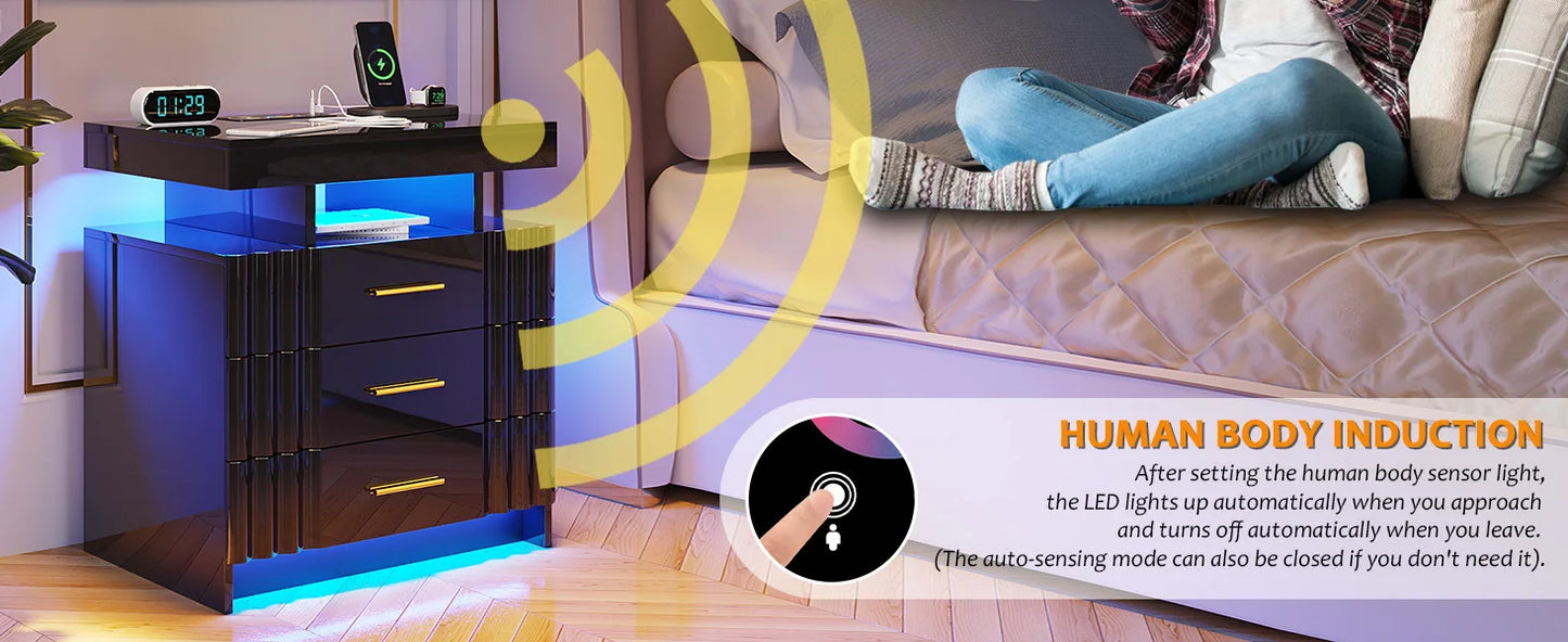 Nightstand with Charging Station, LED