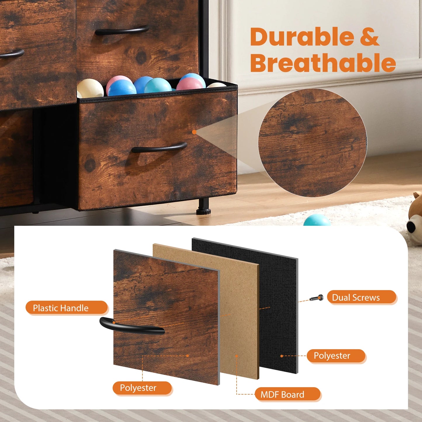 Bedside Table 10 Fabric Drawers Wardrobe