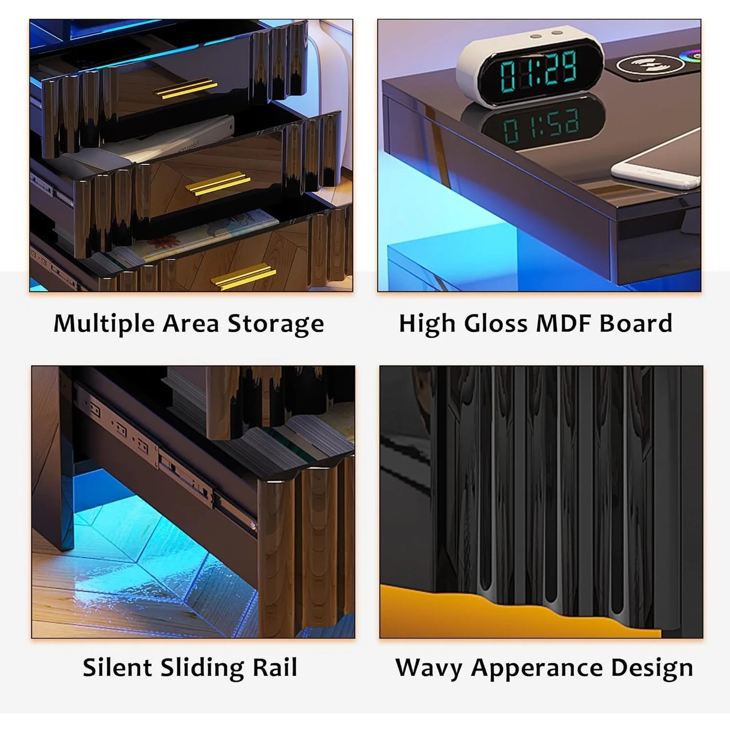 Nightstand with Charging Station, LED