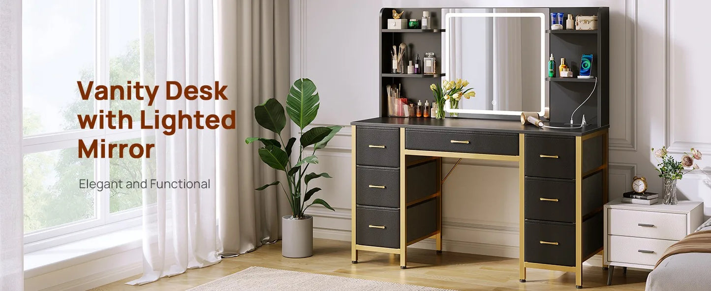 Vanity Desk with Lighted Mirror