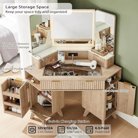 Fluted Makeup Vanity Desk