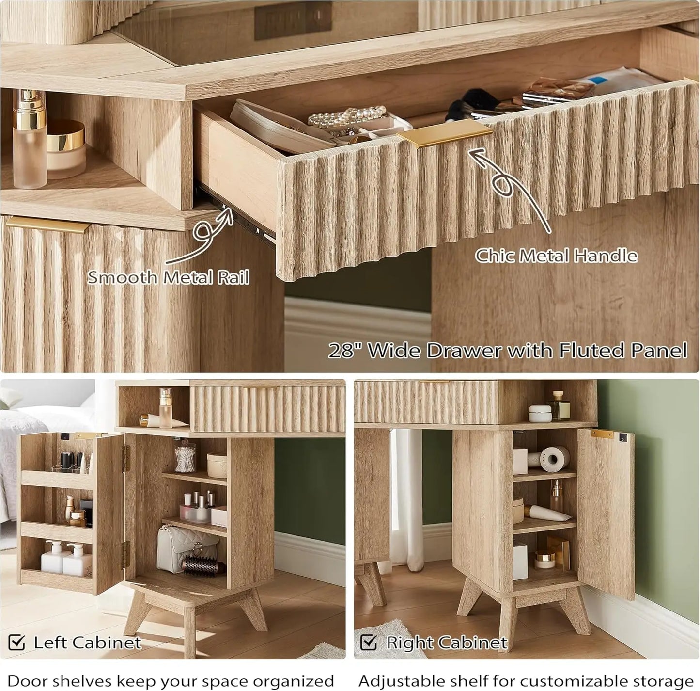 Fluted Makeup Vanity Desk