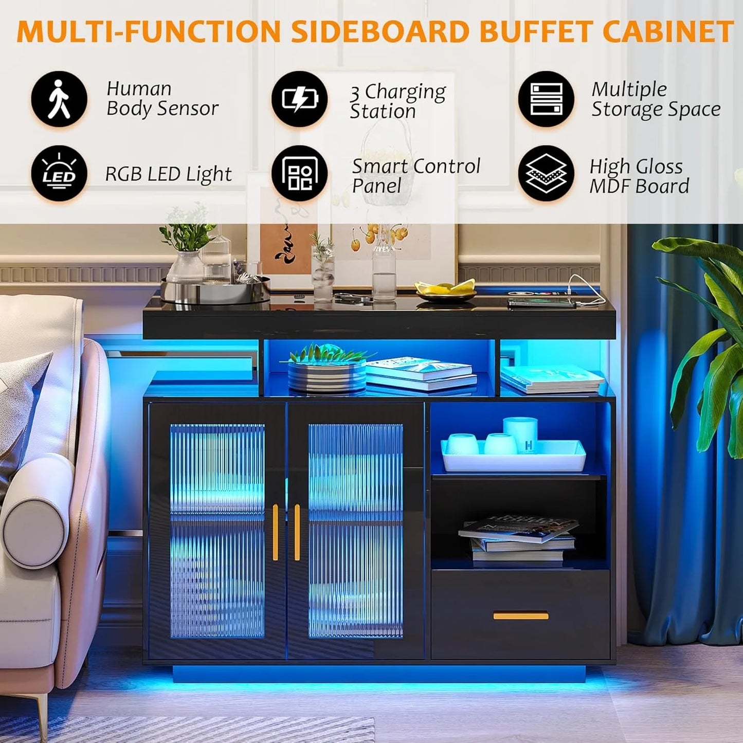 LED Sideboard Buffet Cabinet with Storage