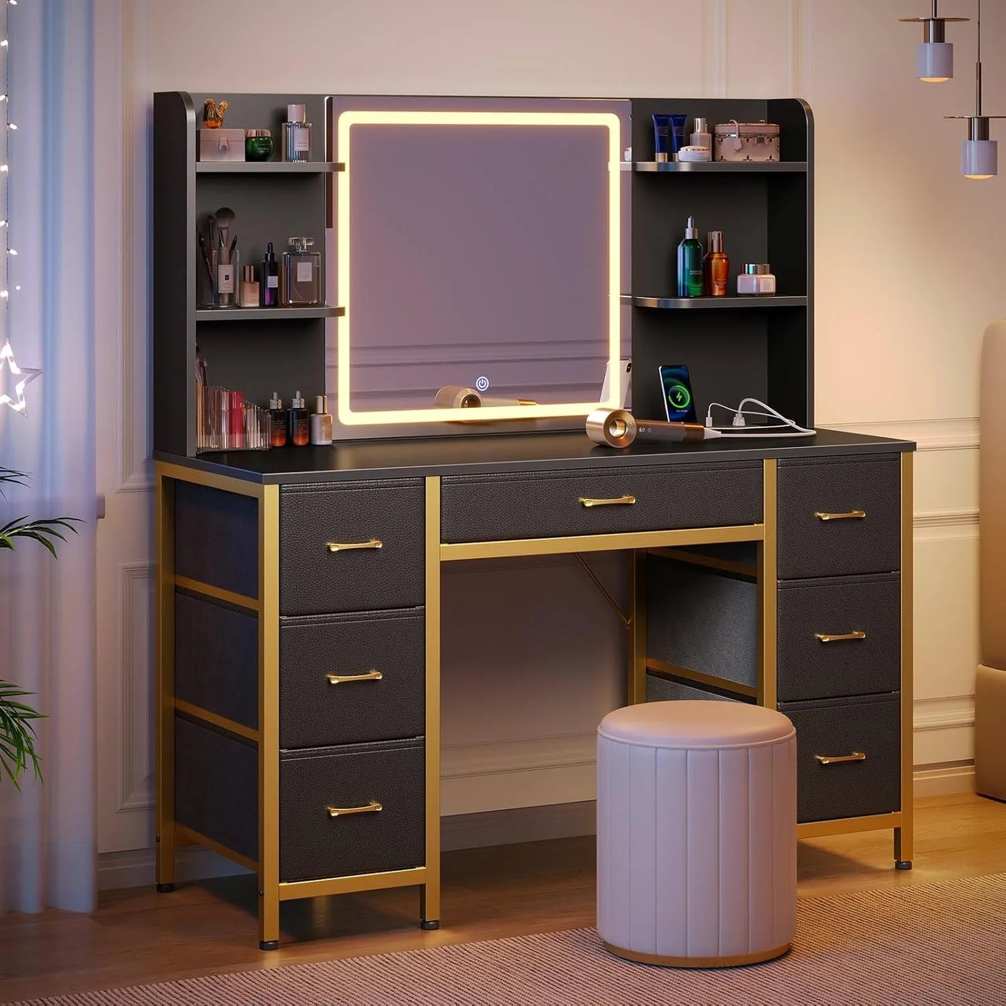 Vanity Desk with Lighted Mirror