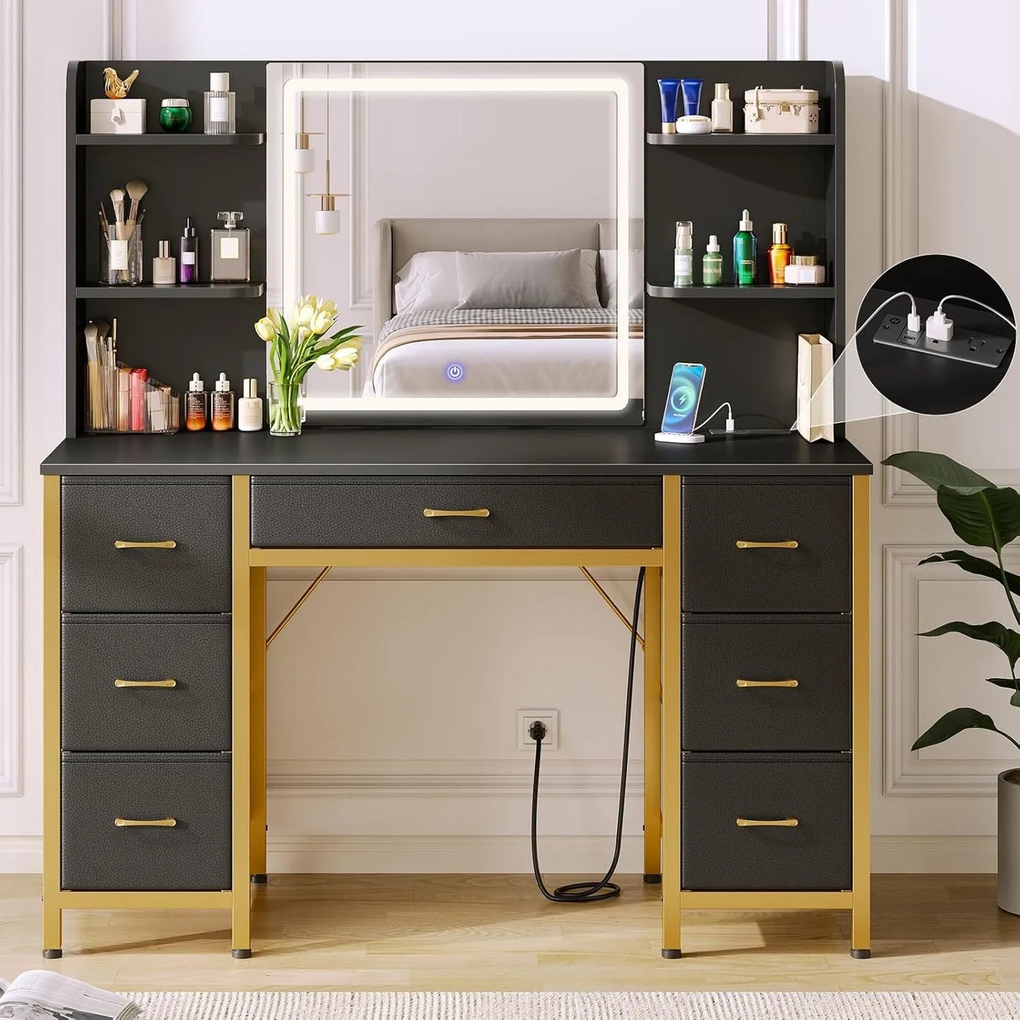 Vanity Desk with Lighted Mirror