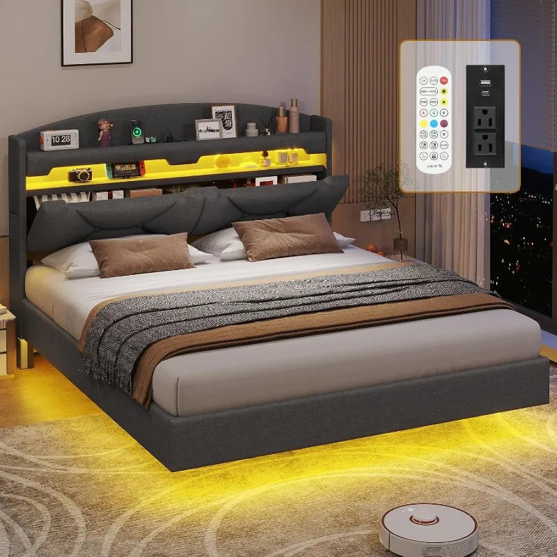 Floating Bed Frame King Size with LED lighting