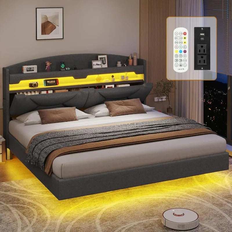 Floating Bed Frame King Size with LED lighting