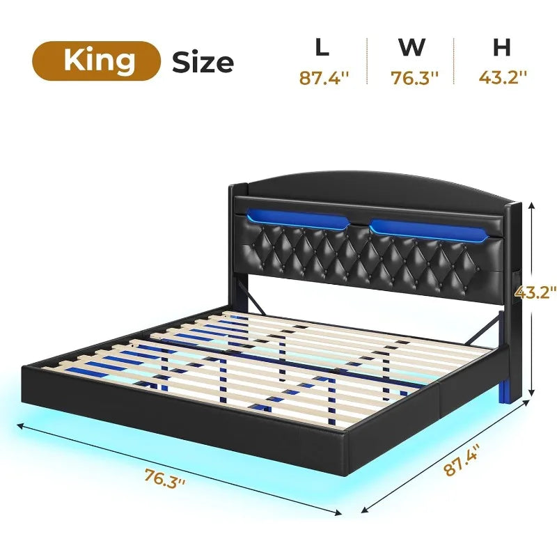 Floating Bed Frame King Size with LED lighting