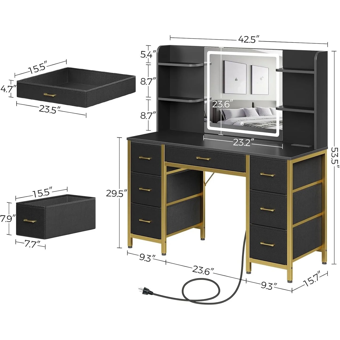 Vanity Desk with Lighted Mirror